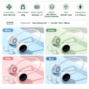 Green Portable Neck Fan With Lcd Display – Sumo Deals Green Portable Neck Fan With Lcd Display - 6 Speed Dual Head Wearable Fan With Flexible 360 Degree A Product Image