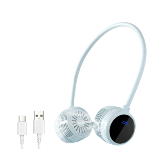 Blue Portable Neck Fan with LCD Display - 6 Speed Dual Head Wearable Fan with Flexible 360 Degree Ai product image