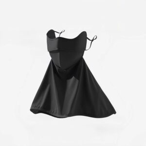 Black Women’s Extended Sun Face Cover with Neck Drape - Breathable Outdoor Mask with Adjustable Ea product image