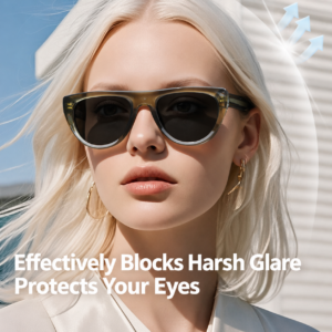 Women'S Stylish Olive Green Acetate Frame Sunglasses With Dark Lenses, Blocking Glare For Eye Protection.